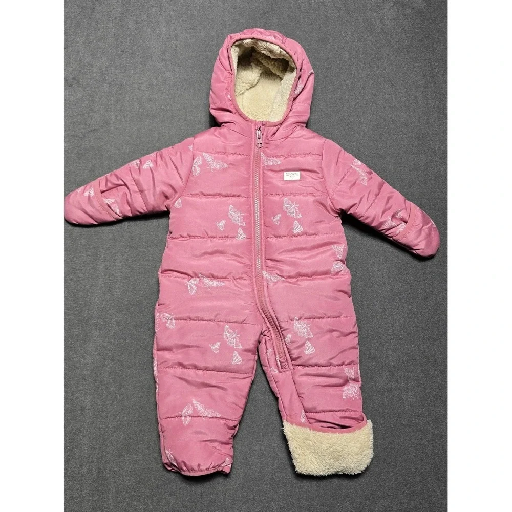 OshKosh B'gosh 3-6M‎ Infant Snowsuit Pink Butterfly Hooded Puffer Winter